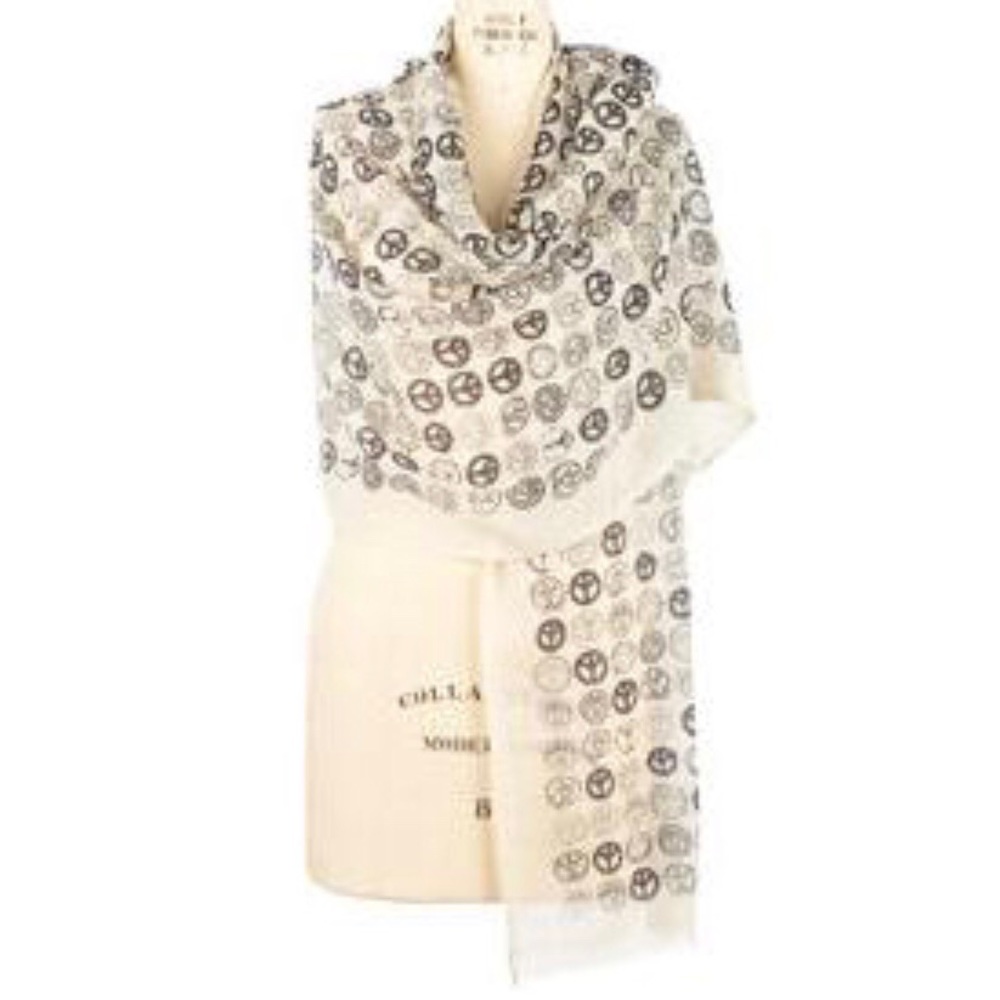 Armand Diradourian Monochrome Peace Patterned Cashmere Scarf Wrap ☮️